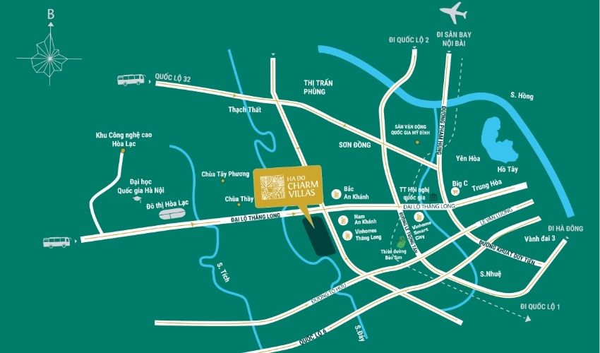 Hado Charm Villas nằm ngay tại cửa ngõ phía Tây Hà Nội