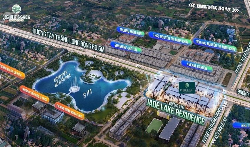 Dự án Jade Lake Residence nằm ngay mặt tiền đại lộ Tây Thăng Long và đường 70 đồng thời liền kề ga Metro