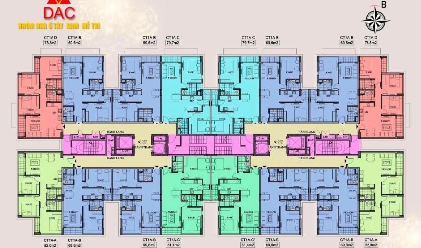 Mặt bằng thiết kế căn hộ Tây Nam Mễ Trì